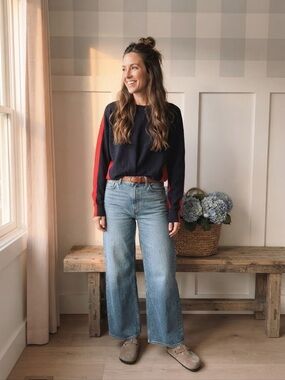 Jil Sander Navy Sweatshirt with Red Sleeve Stripes